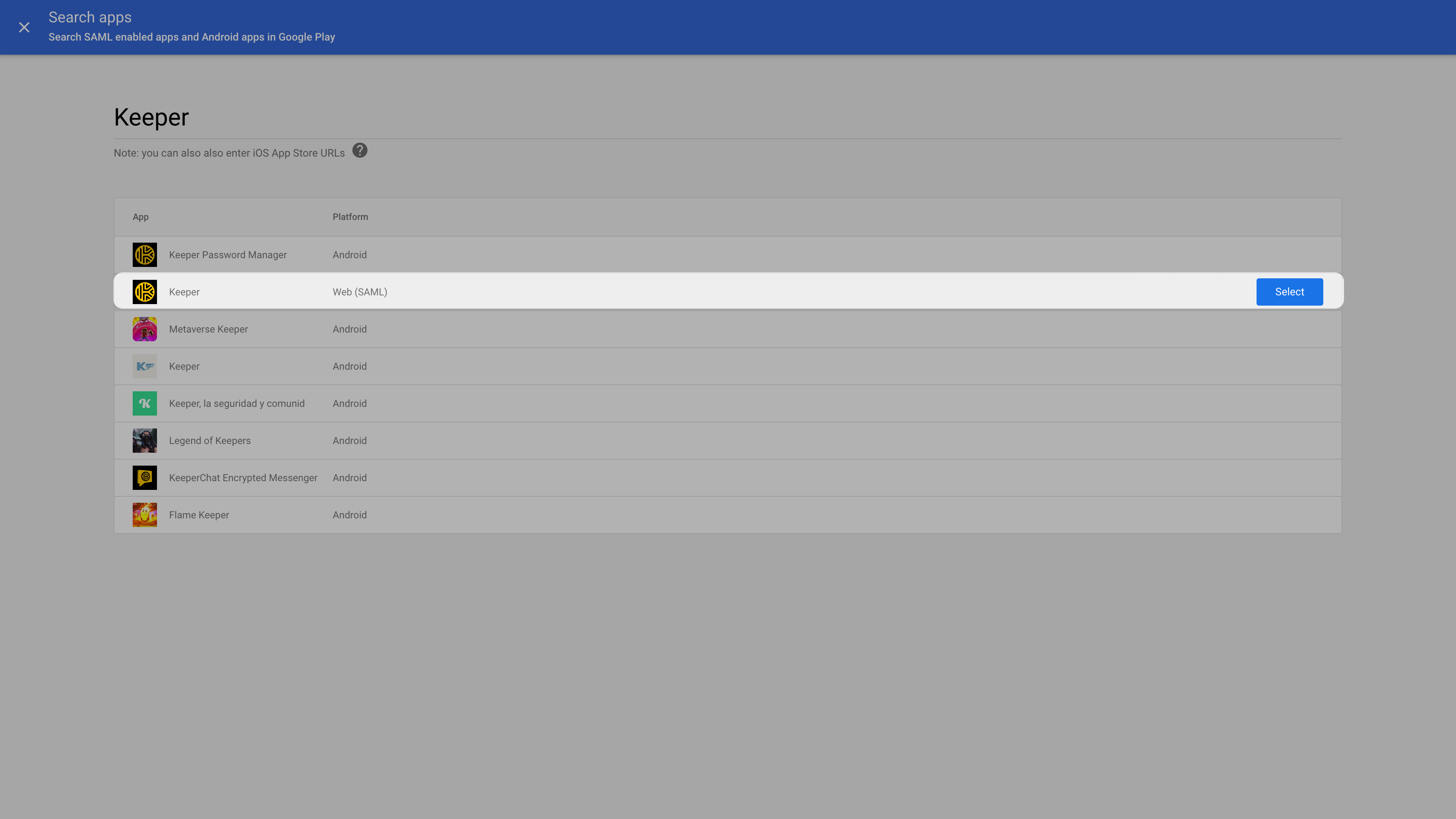 Select Keeper app
